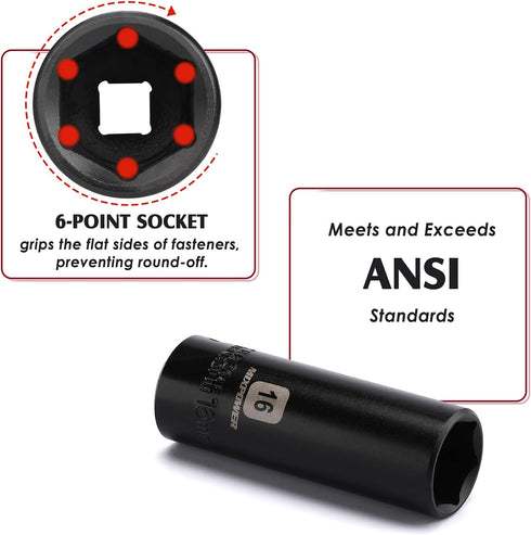 13 3/8-Inch Set, 7mm 19mm, 6 13 3/8" MIXPOWER Pieces Drive Deep Impact Socket to CR-V, Metric, Point, Deep, Pieces Dr.