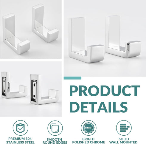 APLusee Polished Chrome Towel Hook 2 Pack, 304 Stainless Steel Wall Mounted Robe Hook