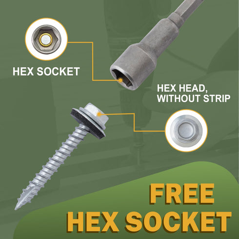 LIONMAX Metal Roofing Screws #10 × 1 Inch, 300-PCS, Zinc Plated Hex Head Sheet Metal Roof Screws, Rubber Washer, Sharp