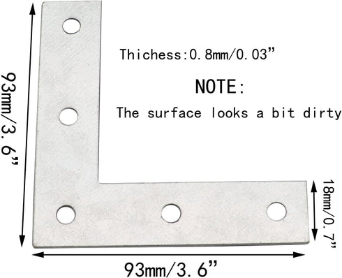 Sipery 20 Pack 4 Inch Silver L Corner Brackets, Repair Mending Corner Braces for Wood, Metal Flat Bracket Braces L