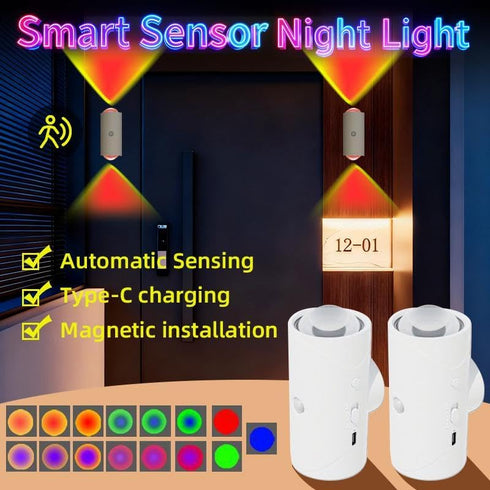 Generic Dimmable Smart Rechargeable LED Night Light with Motion Sensor RGB Gradient Ambient Lighting, Wall Lamp