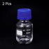 PATIKIL 50mL Reagent Media Bottle, 2Pcs Round Graduated Glass Storage Bottle with Blue Screw Cap