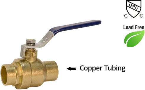 1" Sweat Solder C X C Brass Full Port Water Stop Shut Off Ball Valve, Heavy Duty for Copper Tubing (1-Pack)