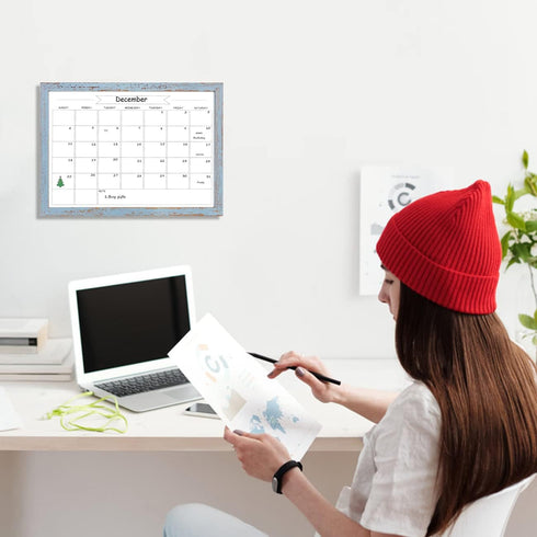 Dry Erase Monthly Calendar Board, Magnetic Wall Whiteboard for Office/School/Home, Walnut Brown Frame 10.5"x 14.5"