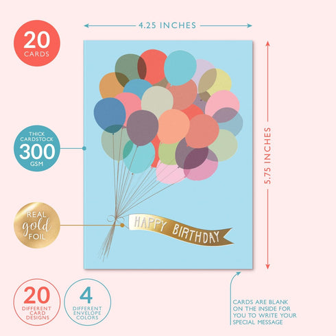 Sweetzer & Orange Happy Birthday Cards, Assorted Box of 20 Cards with Envelopes, Perfect for Celebrations and Special
