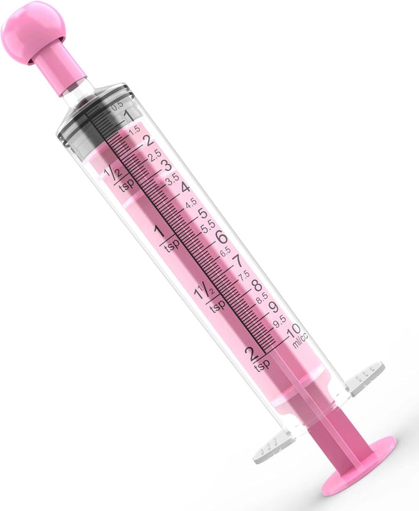 10 Pack 10ml Measurement Syringe with Cap for Scientific Labs, Liquid Dispensing, Pet and Party Supplies (Pink)