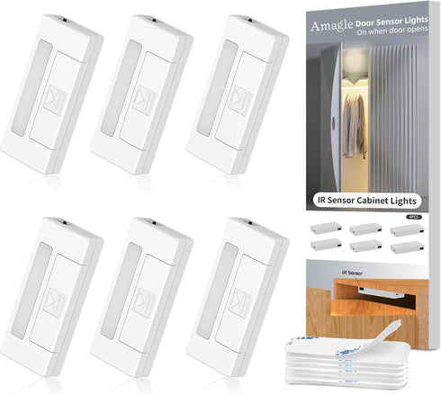 6 Pack Closet Closets Door Open Sensor Cabinet Lights, Cordless LED Cabinet Light, Battery Operated Cupboard Drawer