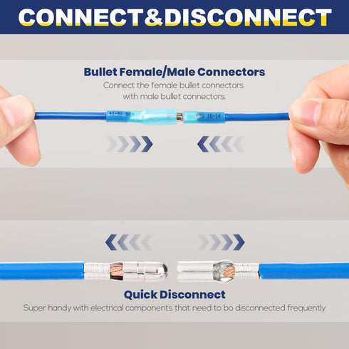 haisstronica 220PCS Heat Shrink Bullet Connectors, AWG22-10 Male and Female Wire Bullet Terminals Kit