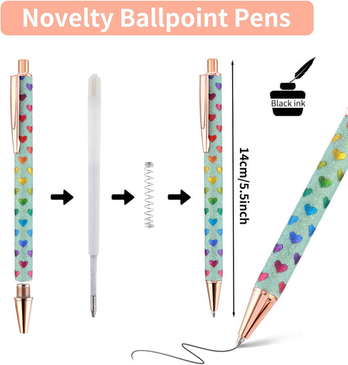 Bling Metal Pens, 6 Pack 1.0 mm Click Retractable Ballpoint Pens, Black Ink Medium Point Gift Pens for Journaling