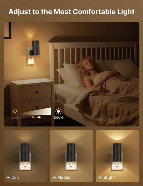 Likelgn 2 Pack Dimmable Night Light Plug into Wall, LED Nightlight with Dusk to Dawn Sensor, Soft White Glow