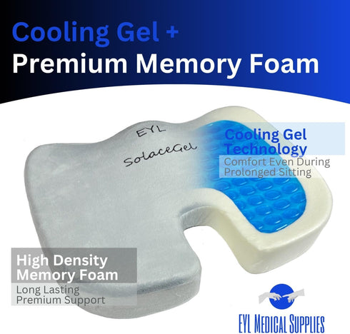 SolaceGel Enhanced Cooling Gel Cushion With Memory Foam Built In Handle Lower Back Pain Relief Improves Posture