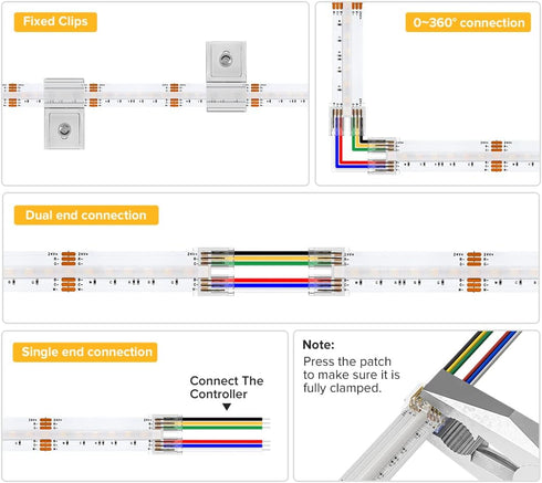 BTF-LIGHTING FCOB 6Pin 12mm Connector Kit, 10pcs Corner Connector, 8pcs Solderless Connector, 5pcs 24AWG Extension Wires