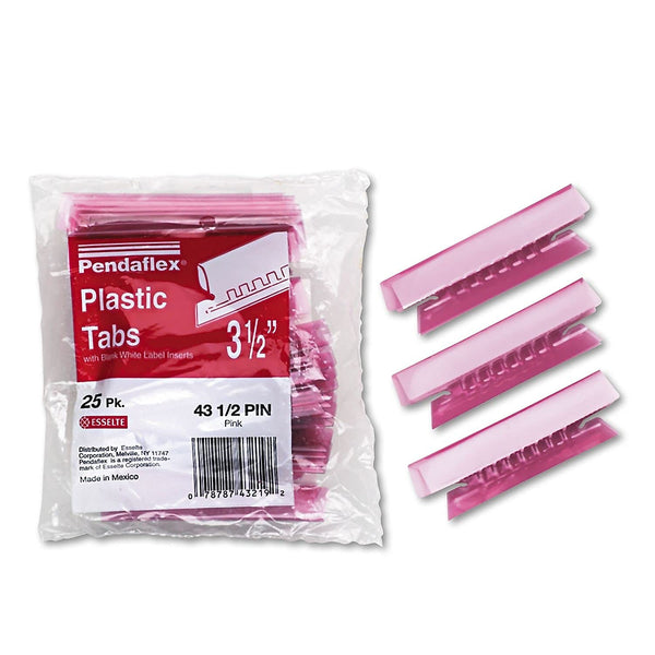 Pendaflex Transparent Colored Tabs, 1/3-Cut, Pink, 3.5" Wide, 25/Pack