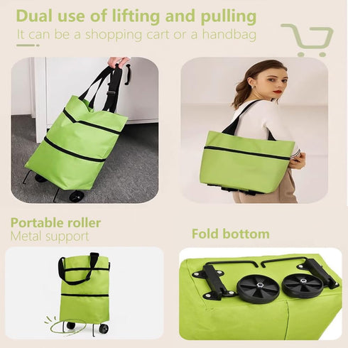 TNRAADREM 2 1 in Lightweight Collapsible Shopping Cart, Folding Cart with Wheels, Reusable Grocery Bags, Travel Bag