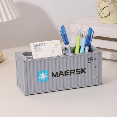 Multi-Function Desk Organizer, Gray Shipping Container Storage Box for Office Supplies, Pen/Pencil and Remote Control