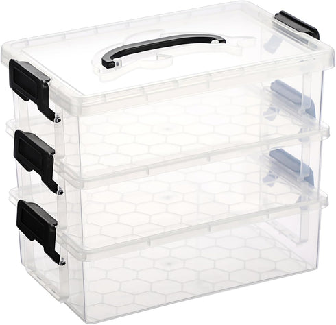 BTSKY 3 Layers Cute Dolphin Clear Plastic Pencil Box, Multipurpose Craft Storage Containers with Lid & Handle