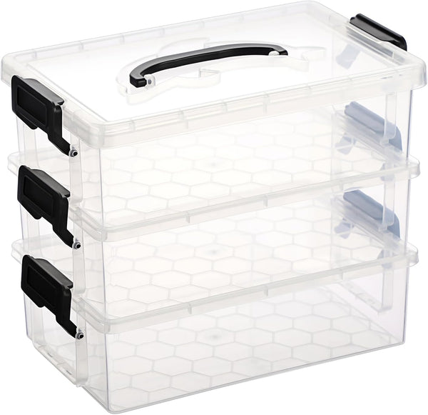 BTSKY 3 Layers Cute Dolphin Clear Plastic Pencil Box, Multipurpose Craft Storage Containers with Lid & Handle