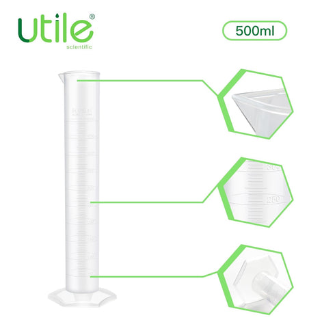 Utile Economic Graduated Measuring Cylinder, 2pcs of 500ml Plastic Lab Cylinders with Molded Graduations