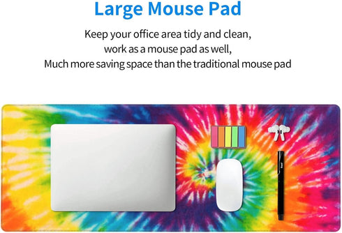 Extended Large Cool Tie Dye Art Mouse Pad, 31.5 x 11.8 Inch, Oversized Desk Mat with Stitched Edges for Home Office