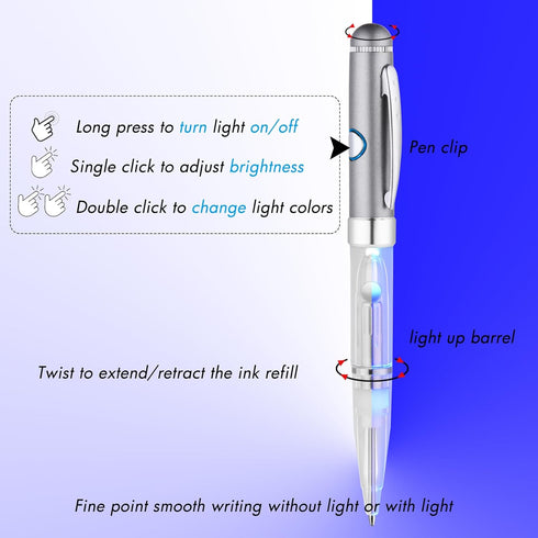 Penyeah 7 Colors in 1 Pen with Light, Lighted Multi-Color Changing LED Pen for Adults and Kids, 2 PK