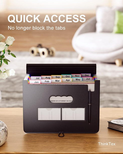 ThinkTex Accordion File Organizer, 12 Pockets Monthly Bill Receipt Organizer, Portable Expanding File Folders,
