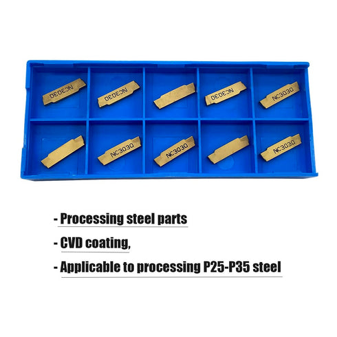 GBJ MGMN200-G 10pcs Tin Coated Carbide Grooving Inserts, 2mm Wide for MGEHR/MGIVR Lathe Grooving Cut-Off Tool