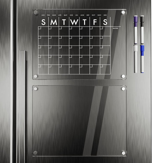 Monthly Magnetic Calendar & Blank Acrylic Dry Erase Board, 16" x 12", Includes 4 Dry Erase Markers