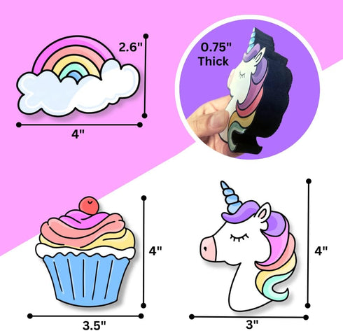 Magnetic Dry Erase Eraser Set for Whiteboard, 3 Pack Cute Design Unicorn, Cupcake and Rainbow