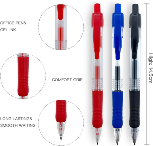 Blue Ballpoint Pens with Rubber Grip, Fine Point 0.5mm, Retractable, Set of 12 Writing Pens for School Office