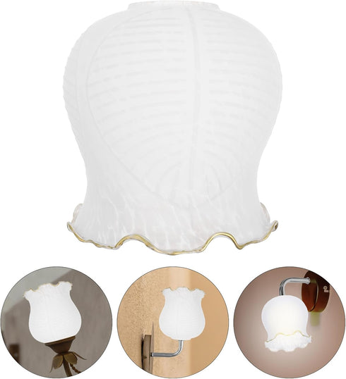 E27 OSALADI Frosted Glass Lamp Shade Replacement, Flower Shaped Light Cover Modern Style Chandelier Lamp Shade Ceiling