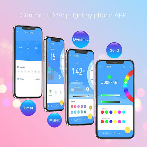 SK6812RGBW WS2814 TM1824 UCS2904 SP617E /3 BTF-LIGHTING Built-in Mic Bluetooth Controller Sync Music Mode Timer