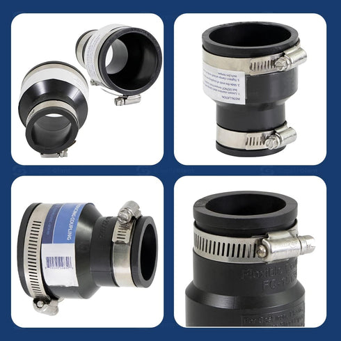 Supply Giant 6I52 Flexible PVC Reducing Coupling, 2.4" x 1.6" Inner Diameter for 2" x 1-1/4 Nominal Pipe, Black