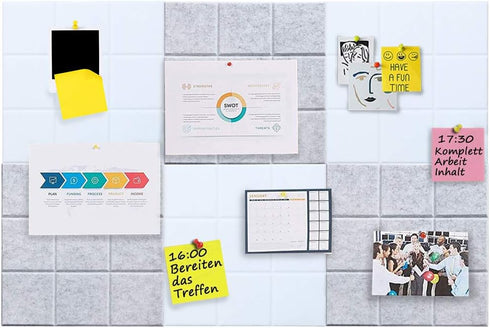 Large 11.8"x11.8" Felt Board Tiles, Pack of 6 with 30 Push Pins, Notice Boards for Home Office Kitchen