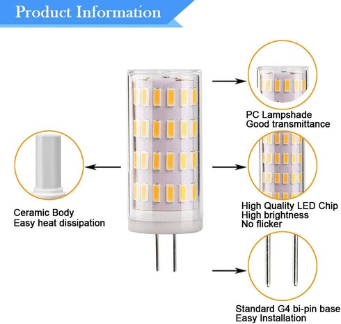 G4 Led Bulb 12V 5W, G4 T3 JC Bi-Pin Base Light Bulb Lamps, 40W Halogen Bulb Equivalent, AC/DC 12V Volt Low Voltage Warm White 3000K, Not-Dimmable, for Home, Landscape. (Pack of 4) by Bsxywa
