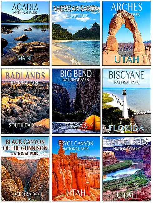 Sheet of 63 National Park "Poster Art" Stickers, US National Parks Decal for Laptops, Notebooks, and More