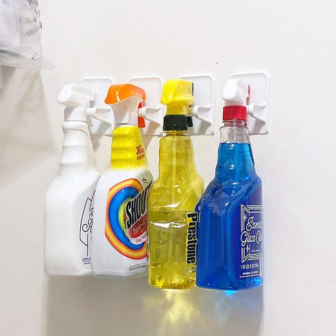 Wall Hooks for Spray Bottle - Self-Adhesive Holder for Bottles up to 32 oz, 2 Pack, White