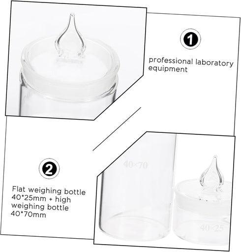 2pcs Glass Weighing Bottle, Ground Glass Stopper Lab Dispensing Bottles, Wide Mouth Wash Bottle, Lab Storage Bottles