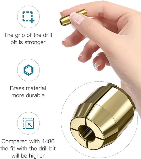Dremel Collet Set, 10Pcs Replacement 4485 Brass Quick Change Rotary Drill Nut Tool Set (1/8" x 2, 3/32" x 2, 1/16" x 2,