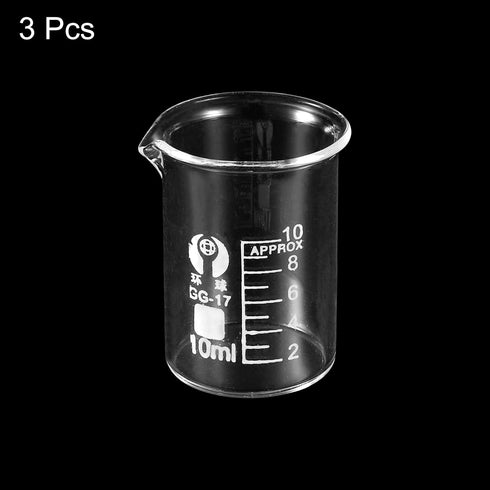 PATIKIL 3Pcs 10ml Low Form Glass Beaker, 3.3 Borosilicate Glass Measuring Cups with Spout for Kitchen Lab