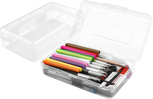 Large Capacity Pencil Box, 1 Pack Clear Plastic Pencil Case with Snap-tight Lid, Stackable Design