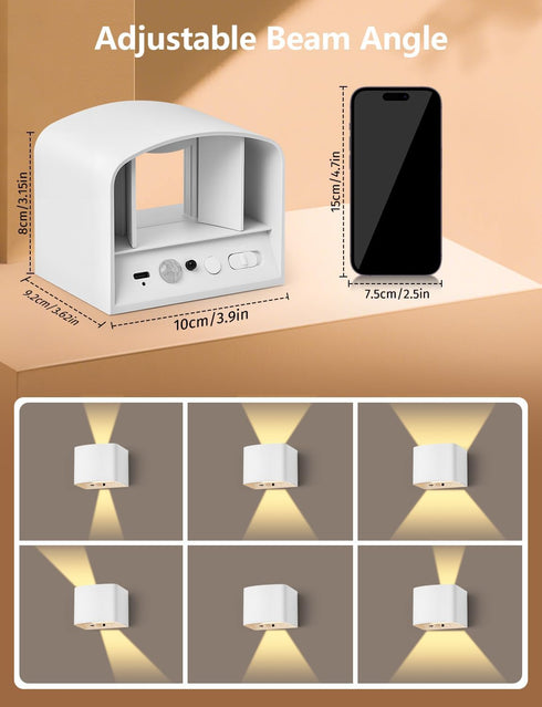 GeyouLux 6000mAh Dimming, 2700-6500K, 2-Pack Battery Operated Wall Lamps with Motion Sensor, Rechargeable Wireless LED