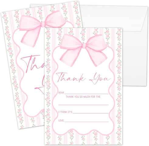 Zyoge Pink Bow Thank You Cards Fill in the Blank with Envelopes for
