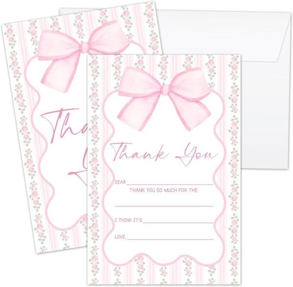 Zyoge Pink Bow Thank You Cards Fill in the Blank with Envelopes for
