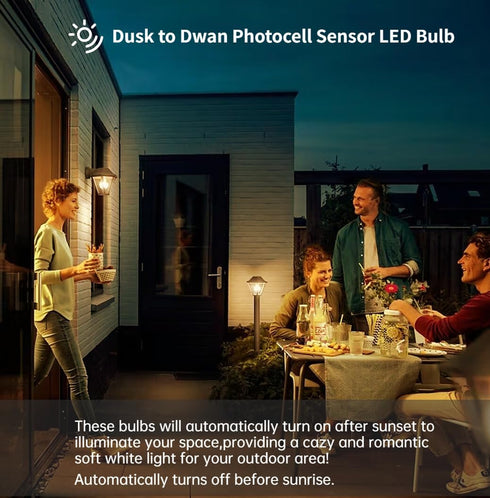 4 Pack Dusk to Dawn Light Bulbs, Outdoor A19 LED, 2700K Warm White 1100LM, Auto on/Off Photocell for Indoor & Outdoor