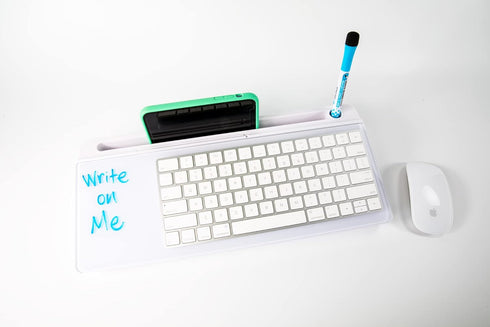 Glassboard Studio Glass Dry Erase Doodle Tray for Desktop Office Supply Storage - Includes 8 Markers and Eraser (White)