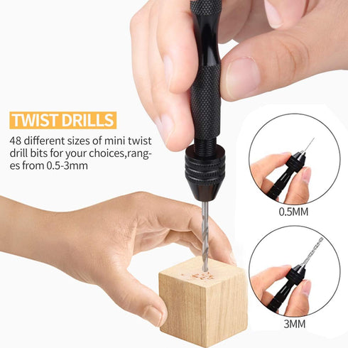 62 Pieces Pin Vises Hand Drill Bits Set, Micro Twist Manual Rotary Hobby Drill Tools for Jewelry Making, Craft, DIY