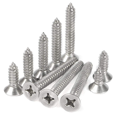 100pcs M4x14mm Stainless Flat Head Phillips Self-Tapping Wood Screws, 18-8 (304) Stainless Steel