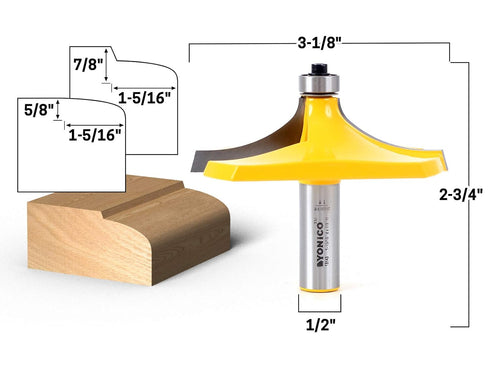 YONICO 3-1/8-Inch Diameter Table Edge Thumbnail and Handrail Router Bits, 1/2-Inch Shank, Model 13143