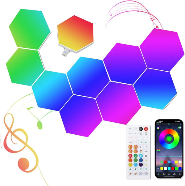 Smart Hexagon Light 8 Pack - APP+Remote Control, Music Sync RGB Wall