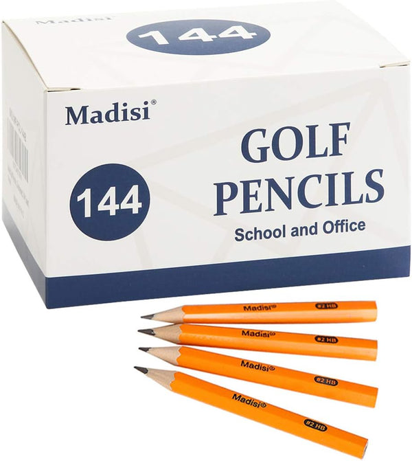Madisi Golf Pencils, 2 HB Half Pencils, 3.5" Mini, Pre-Sharpened, 144 Count
